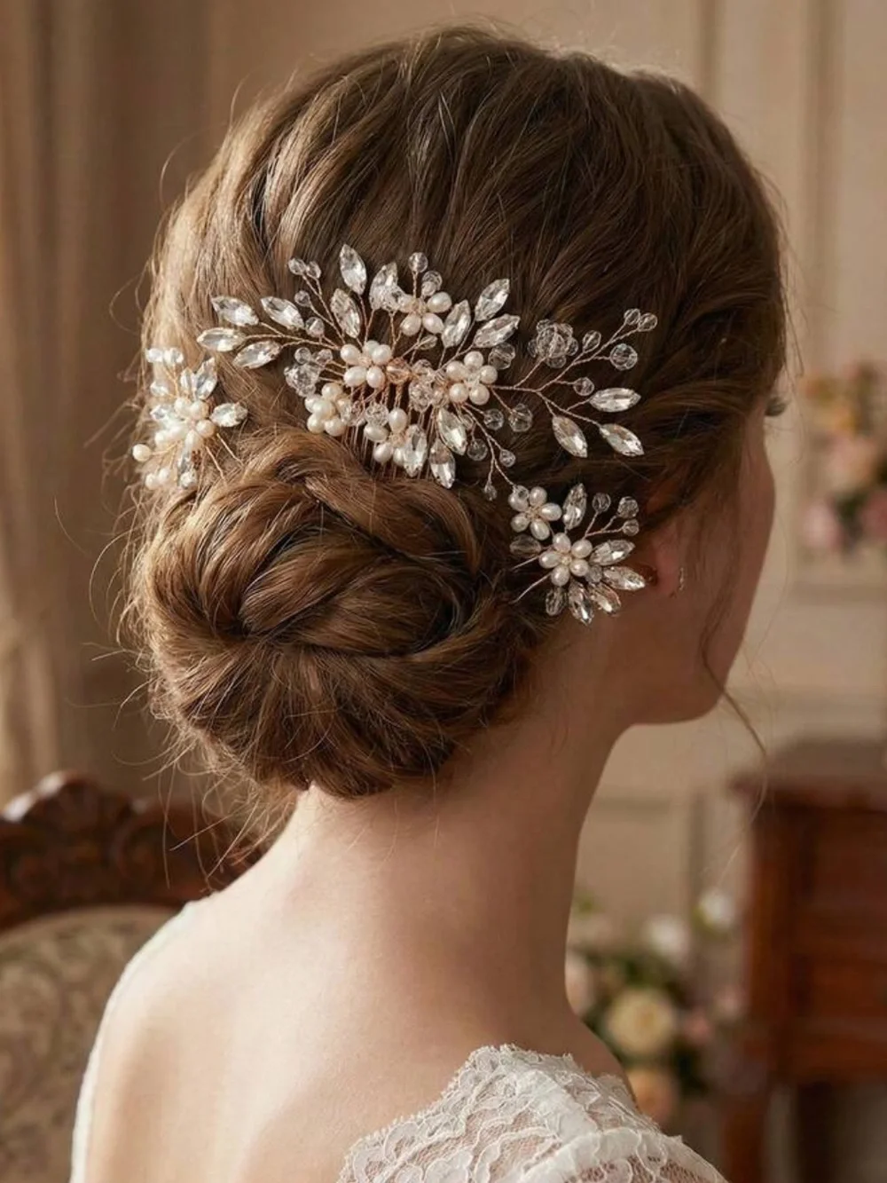 Gold Pearl & Crystal Bridal Hair Comb
